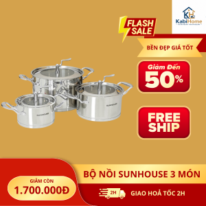 Bộ Nồi Sunhouse 3 Món Cao Cấp Chính Hãng - Bộ Nồi Inox Bếp Từ Giá Tốt KabiHome